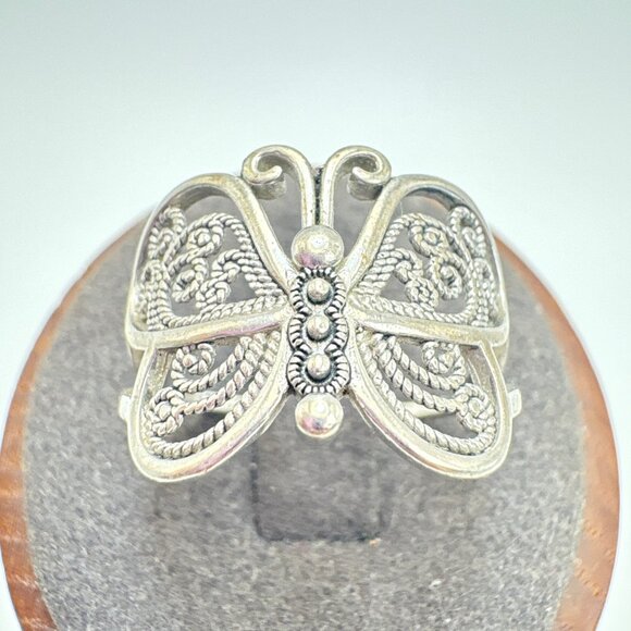VTG Sterling Silver 925 Butterfly Filigree Design Statement RIng Size 9 - Picture 2 of 12